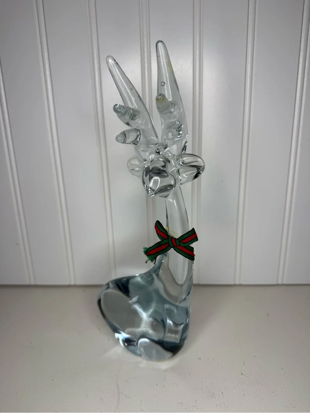 Vintage Lot 3, Enesco Clear Blown Art Glass Reindeer Deer Figurines, Holiday